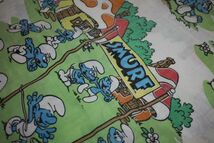 【USEDレア美品VINTAGEスマーフキャラクター総柄ベッドシーツ】SMURFアニメ漫画ヴィンテージ生地リメイク手芸裁縫インテリア_画像3