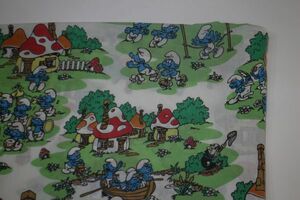 【USEDレア美品スマーフキャラクターアニメ総柄ベッドシーツ】SMURF漫画コミックアメリカ妖精キャラクターvintageヴィンテージ