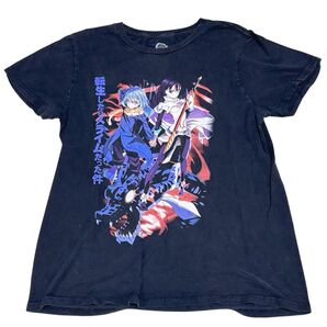 海外古着 転生したらスライムだった件 転スラ Tシャツ Lサイズ リムル&シズ&ヴェルドラ プリント ブラック レディース 半袖