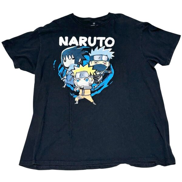 海外古着 NARUTO SHIPPUDEN ナルト疾風伝 Tシャツ 2XLサイズ ナルト&サスケ&カカシ ブラック 大きいサイズ