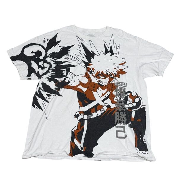 海外古着 MY HERO ACADEMIA 僕のヒーローアカデミア ヒロアカ 半袖Tシャツ XL 爆豪勝巳 ホワイト 大きいサイズ