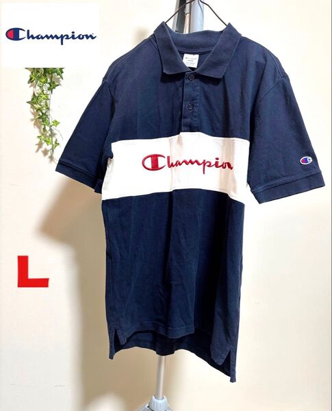 【Champion】【Lサイズ】チャンピオン メンズ 半袖 ポロシャツ 半袖シャツ トップス カットソー 刺繍 古着