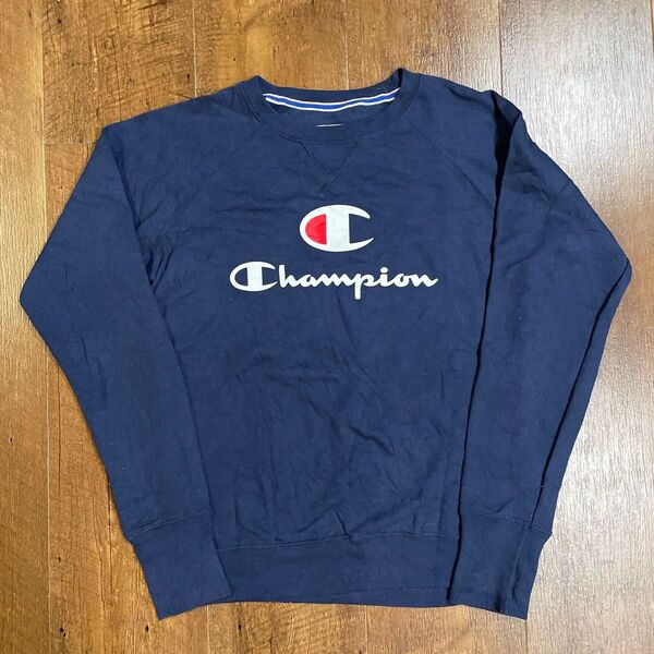 champion チャンピオン スウェット トレーナー コットン 古着 ネイビーセンタープリントメンズ短丈メンズストリートMサイズ