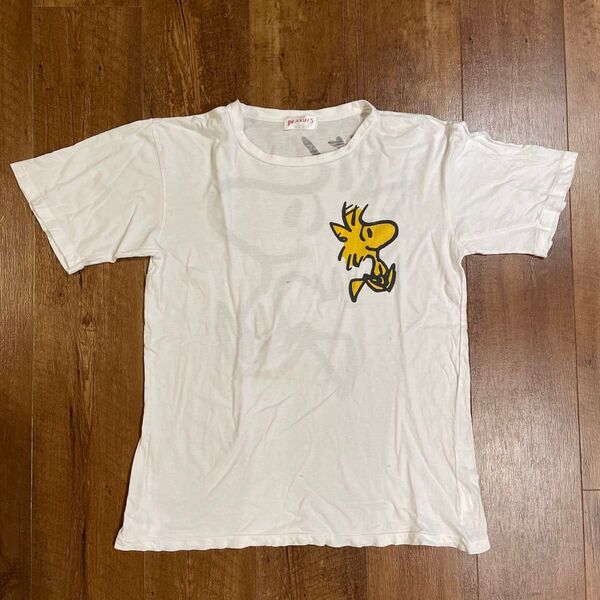 80's PEANUTS SNOOPY wood Stock シングルステッチ Tシャツ 白 半袖 古着 ヴィンテージ ホワイトL
