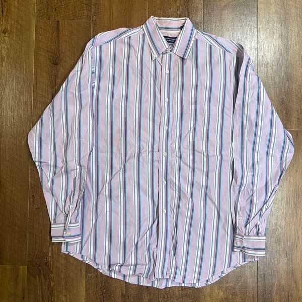 ROUNDTREE & YORKE ストライプ 長袖シャツ 長袖 ボタンダウン カジュアル トップス パープル メンズ Lサイズ