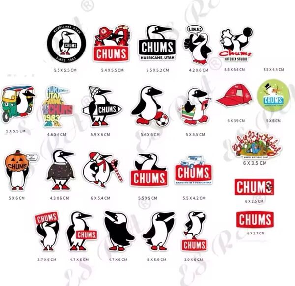 CHUMS チャムス ステッカー 26枚セット(B) 屋外ステッカー防水 PVC ペンギン アウトドア パソコン キャリーバック