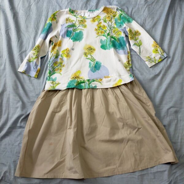 ハッカキッズ 菜の花ビッグドットプリントワンピース 140cm 女の子 子供服