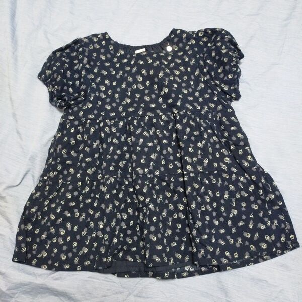 プティマイン petit main 楊柳チュニック 小花柄黒 女の子 130cm チュニック 半袖 Tシャツ 花柄 トップス