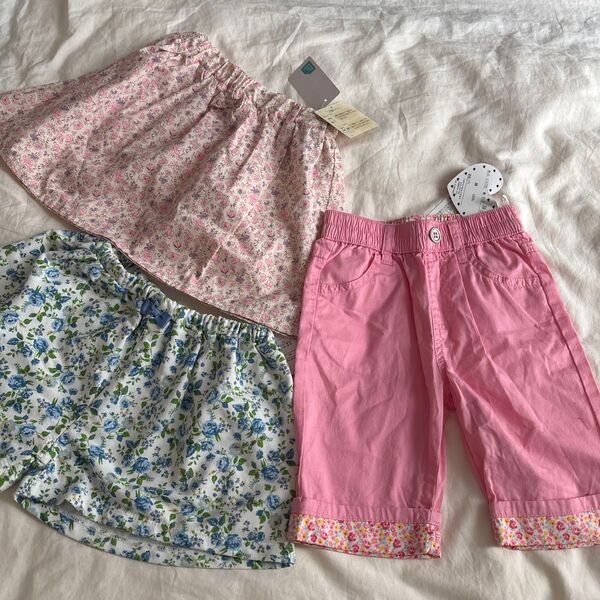 女の子 ボトムス 3点 キュロット ショートパンツ スカート 110 ズボン ハーフパンツ 短パン