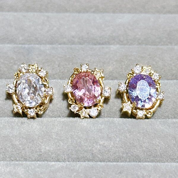 3点 金属パーツ ジルコニア ビジューパーツ ダブルブレスレット