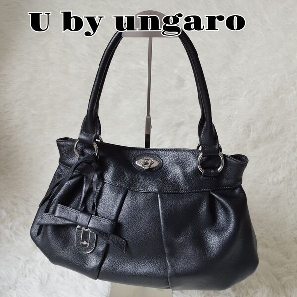 極美品】ウンガロ U by ungaro トートバッグ 肩掛け 黒 レザー ショルダーバッグ 肩掛け
