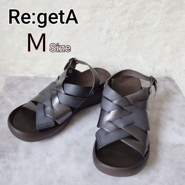 極美品】Re:getA リゲッタ クロスストラップサンダル ブラック 光沢