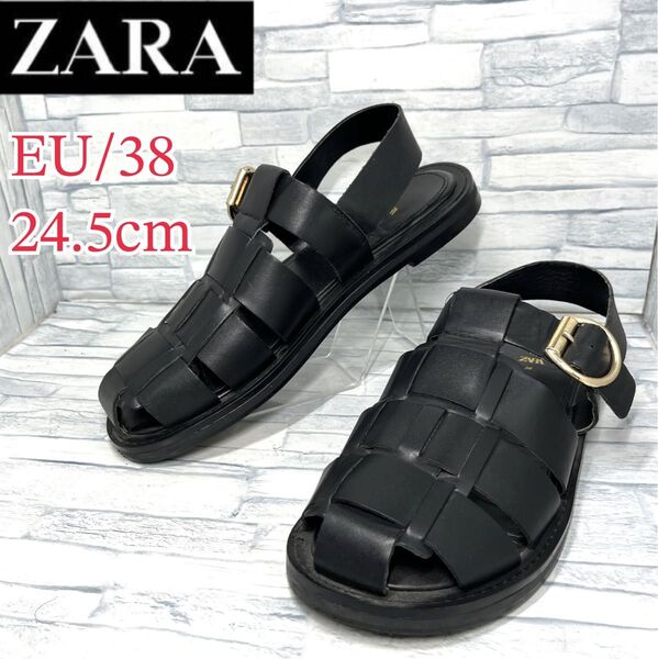 ★美品★ZARA ザラ グルカサンダル レザー ブラック EU38/24.5cm