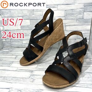★美品★ROCKPORT ロックポート サンダル レザー ブラック 24cm