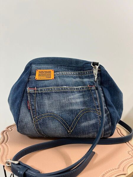 ☆美品☆デニムリメイクハンドメイドワイヤーショルダーバック
