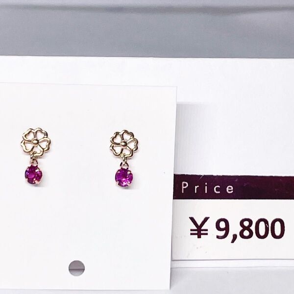 ロードライトガーネット K10 ピアス 金 ゴールド 天然石 花 フラワー 桜