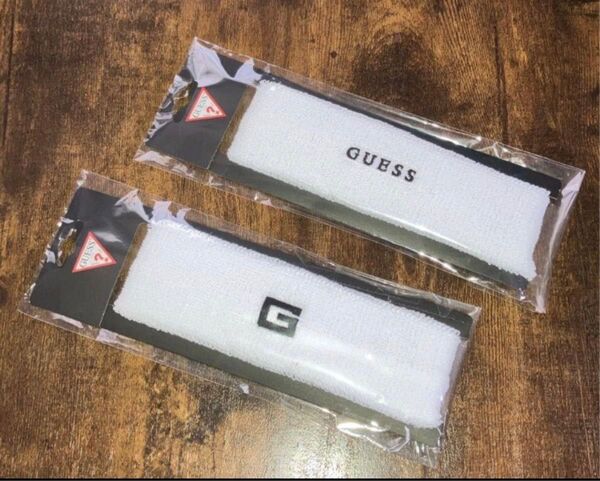 【未使用】GUESS ヘアバンド ホワイト お得な2セット 柄違い ゲス 白 ロゴ