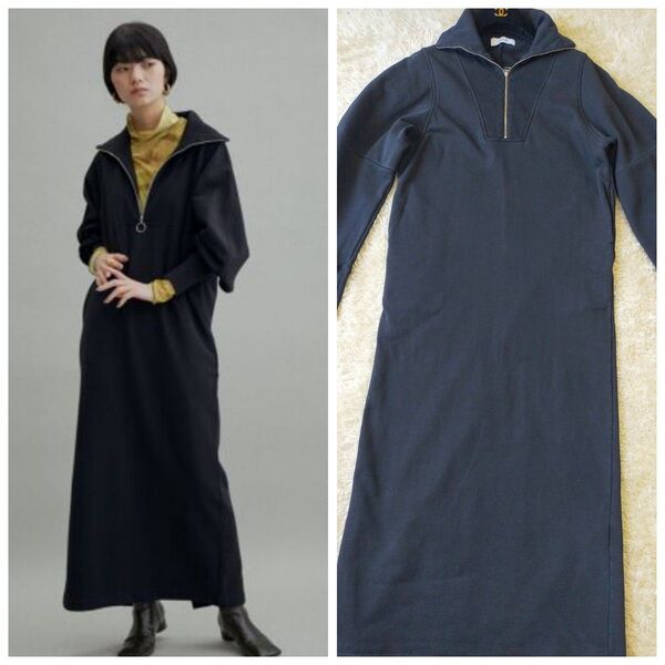 【WEB限定】アダムエロペ★ハーフZIPスウェットワンピースジッパー ロング マキシ丈 スエット ブラック 定価1.3万円