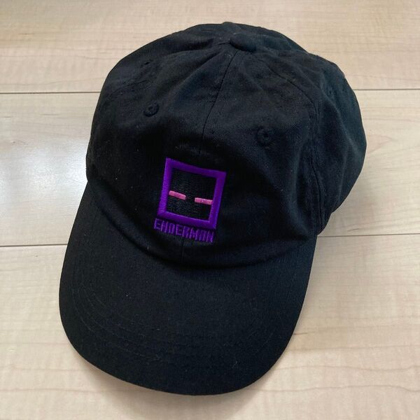 未使用に近い Minecraft ロゴ刺繍入り エンダーマン ブラック 黒 帽子 キャップ 55-57cm 子供 キッズ CAP