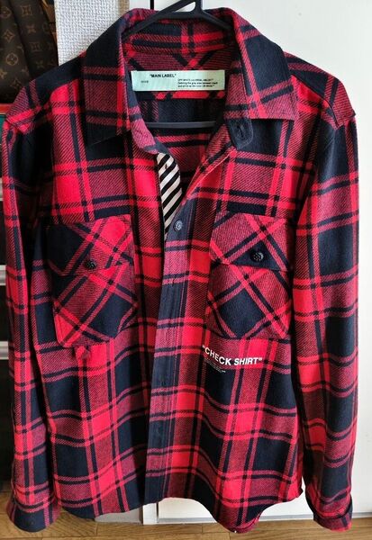 off white オフホワイト sサイズ チェック ネルシャツ シャツ 赤 黒 長袖シャツ レッド