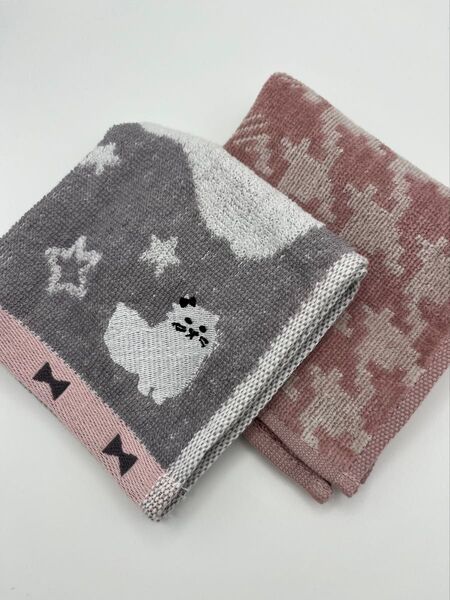 新品タグ付タオルハンカチ2枚 猫・柄もの アウトレット品