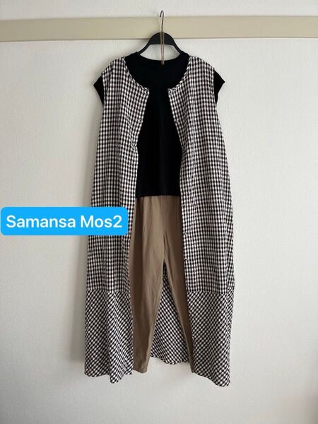Samansa Mos2 サマンサモスモス チェック柄綿ノースリーブワンピース 前後着2WAY夏物