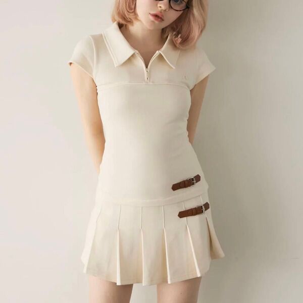 アンドマリー andmary Luna pleats mini dress ポロシャツシャツ ワンピース