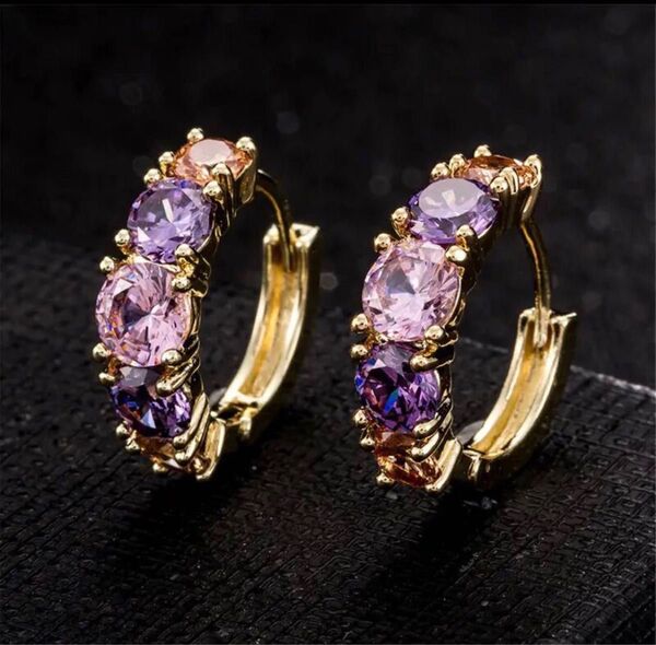 アメジスト ピンク パープル リングピアス ゴールド フープピアス