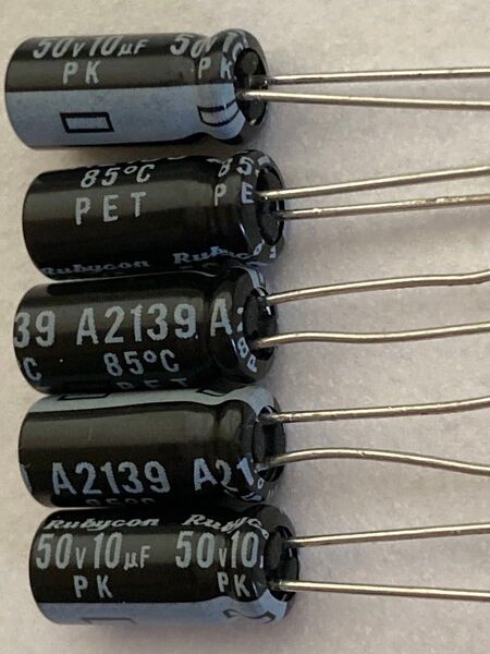 電解コンデンサー10μF 50V 105℃ ルビコンPX 5個 修理 DIY