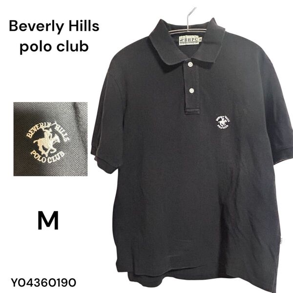 ★わけあり★Beverly Hills Polo Club ポロシャツ M 黒 ブラック 半袖ポロシャツ POLO 古着