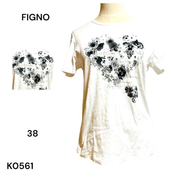 ★美品★FIGNO 半袖Tシャツ 白 ホワイト フローラルハート 38 日本製 白