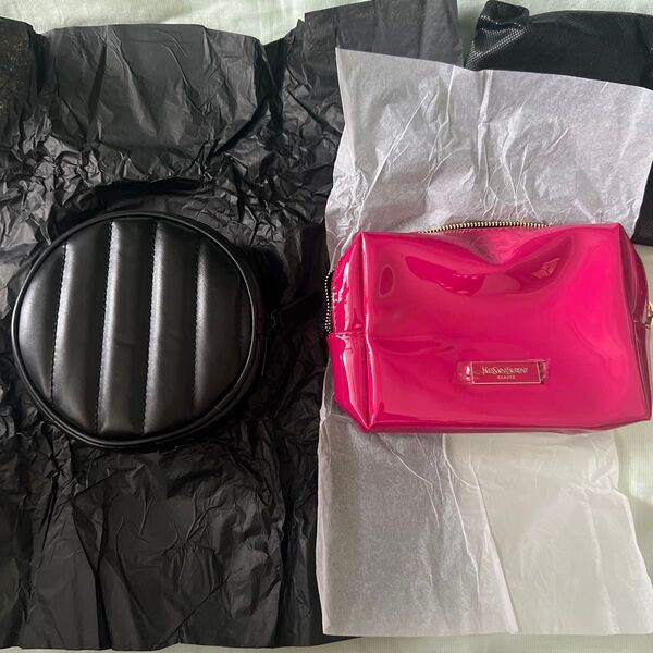 Yves Saint Laurent ノベルティポーチ 2個セット ピンク&ブラック 未使用
