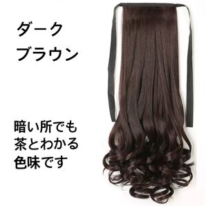 ★大人気★ダークブラウン ゆるふわポニーテールウイッグ 45cm ロング つけ毛 髪束 髪の毛 エクステ 女性 毛束