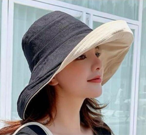 女優帽 つば広 紫外線対策 日焼け シミレディース リバーシブルハット韓国