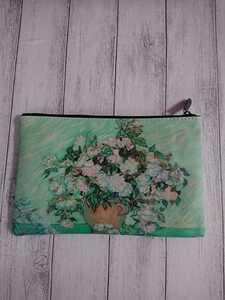 名画 ゴッホ バラのある花瓶 薔薇 ポーチ 小物入れ 化粧ポーチ ペンケース