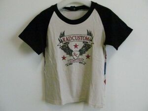 (35626)RAD CUSTOM ラッドカスタム Tシャツ 半袖 グレージュ×ブラック 120 USED