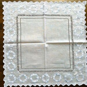 銀座和光 手刺繍 ドロンワーク 大人可愛いレディース大判ハンカチ