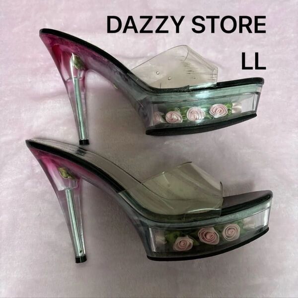 DAZZY STORE クリアヒールサンダル バラ LL