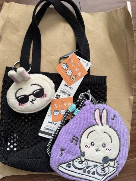 GU ちいかわ うさぎ メッシュバッグ ポーチ 2点セット ポーチ