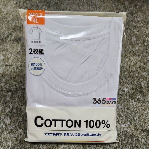 メンズ 4L 半袖丸首Tシャツ 2枚組 綿100% ホワイト 新品 未使用
