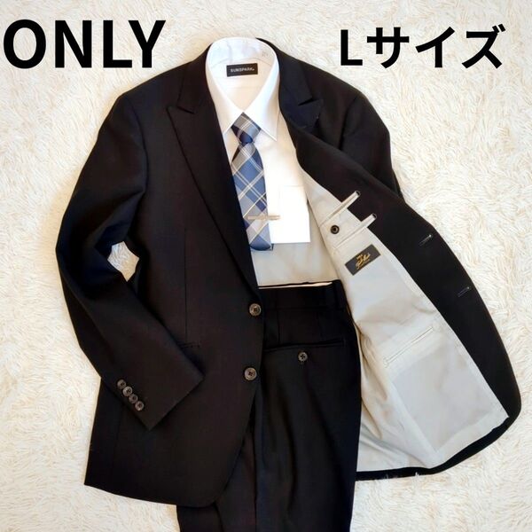 極美品 オンリーONLY 礼服喪服 セットアップ メンズスーツ ブラック 総裏地 黒 2B L
