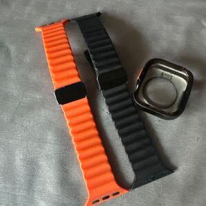 Apple Watch用 シリコンバンド オレンジ とブラック2本とカバー