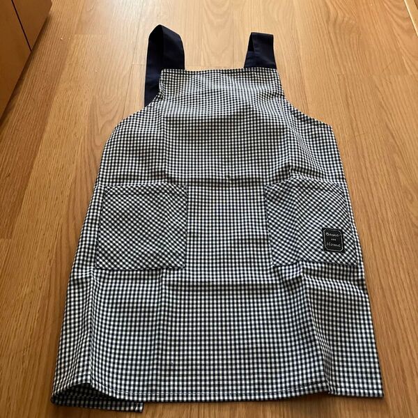 エプロン ネイビー チェック キッズエプロン 小学生まで