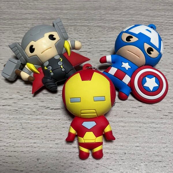 マーベル ラバーマスコット キーホルダー ストラップ 3点セット アイアンマン キャプテンアメリカ マイティソー