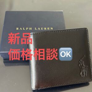 ポロ ラルフローレン 財布 二つ折り財布 ブラック 羊革