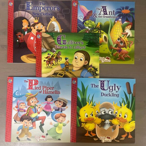 (半額以下)洋書絵本 英語絵本 5冊 ガリバー 醜いアヒルの子 ハーメルンの笛吹き 蟻とギリギリス 裸の王様 多読 読み聞かせ