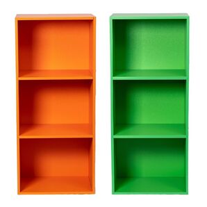 【新品】カラーボックス3段 2個セット(オレンジ&グリーン)教科書 絵本棚 おもちゃ棚 カラフル