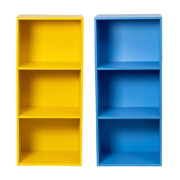 【新品】カラーボックス3段 2個セット(イエロー&ブルー)黄色 青 本棚 子供部屋 横置き 収納 家具 オープンラック 木製