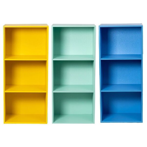 【新品】カラーボックス3段 3個セット(イエロー/ミントグリーン/ブルー) 子供部屋 オープンシェルフ 絵本 雑誌 本棚 緑 青
