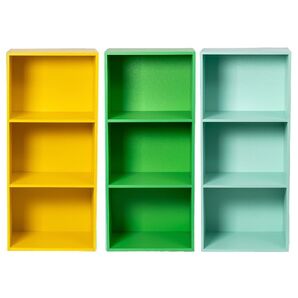 【新品】カラーボックス3段 3個セット(イエロー/グリーン/ミントグリーン) 子供部屋 オープンシェルフ 絵本 雑誌 本棚 緑